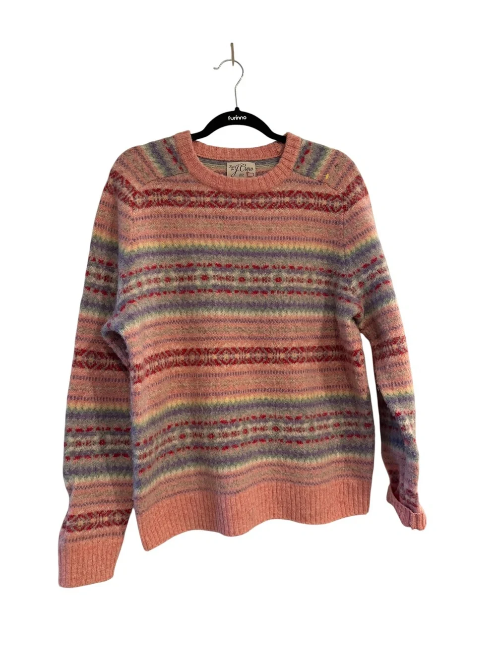 J. Crew Peach & Multicolor Fair Isle Crewneck Sweater